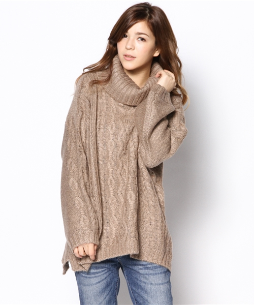 WHO'S WHO gallery(フーズフーギャラリー)の「【期間限定セール】【THE BIG SERIES 】Cable Turtle(ニット/セーター・レディース・グリーン/ブラウン/パープル/ブラック/グレー/ネイビー・FREE)」の4枚目の写真