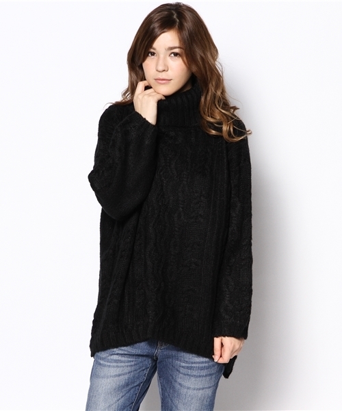 WHO'S WHO gallery(フーズフーギャラリー)の「【期間限定セール】【THE BIG SERIES 】Cable Turtle(ニット/セーター・レディース・グリーン/ブラウン/パープル/ブラック/グレー/ネイビー・FREE)」の2枚目の写真