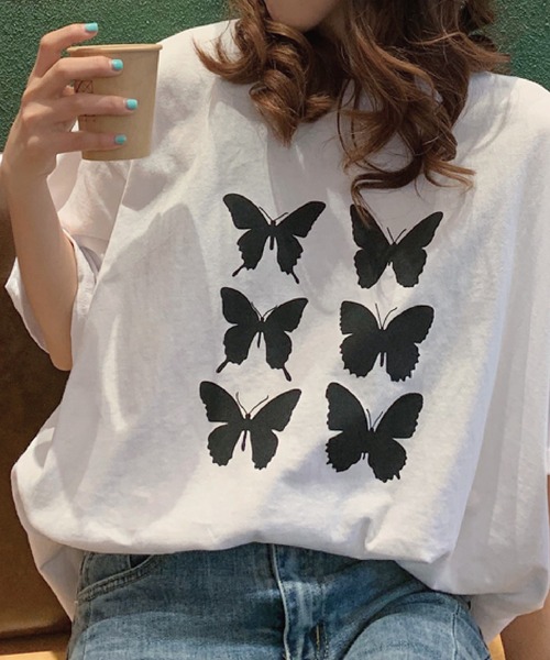 meJane(ミージェーン)の「バタフライプリントロゴBIGシルエットTee【ZOZOTOWN限定】(Tシャツ/カットソー・レディース・ホワイト/グレー/イエロー・FREE)」の1枚目の写真