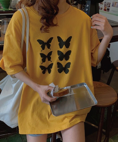 meJane(ミージェーン)の「バタフライプリントロゴBIGシルエットTee【ZOZOTOWN限定】(Tシャツ/カットソー・レディース・ホワイト/グレー/イエロー・FREE)」の2枚目の写真