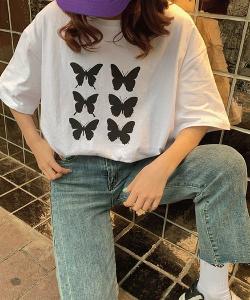 meJane(ミージェーン)の「バタフライプリントロゴBIGシルエットTee【ZOZOTOWN限定】(Tシャツ/カットソー・レディース・ホワイト/グレー/イエロー・FREE)」の4枚目の写真