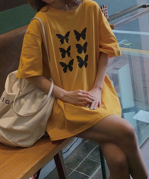 meJane(ミージェーン)の「バタフライプリントロゴBIGシルエットTee【ZOZOTOWN限定】(Tシャツ/カットソー・レディース・ホワイト/グレー/イエロー・FREE)」の5枚目の写真