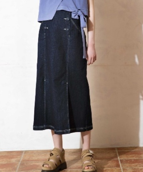 REDYAZEL（レディアゼル）の「デニムダブルボタンデザインタイトスカート（スカート・レディース・オフホワイト/ネイビー/ブルー・SMALL/MEDIUM）」の3枚目の写真