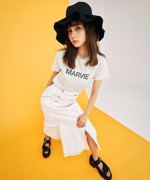 REDYAZEL（レディアゼル）の「デニムダブルボタンデザインタイトスカート（スカート・レディース・オフホワイト/ネイビー/ブルー・SMALL/MEDIUM）」の4枚目の写真