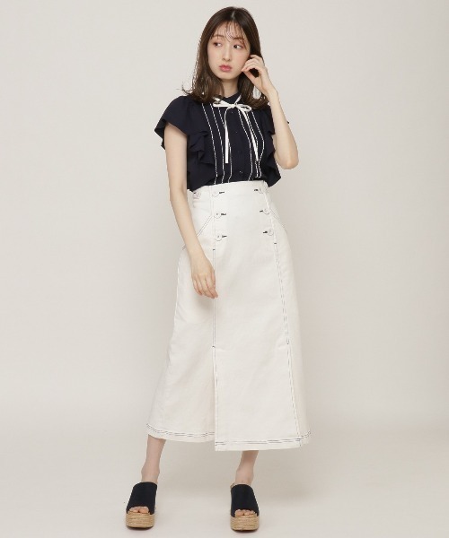 REDYAZEL（レディアゼル）の「デニムダブルボタンデザインタイトスカート（スカート・レディース・オフホワイト/ネイビー/ブルー・SMALL/MEDIUM）」の5枚目の写真