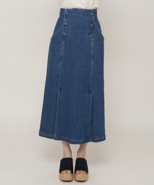 REDYAZEL（レディアゼル）の「デニムダブルボタンデザインタイトスカート（スカート・レディース・オフホワイト/ネイビー/ブルー・SMALL/MEDIUM）」の14枚目の写真