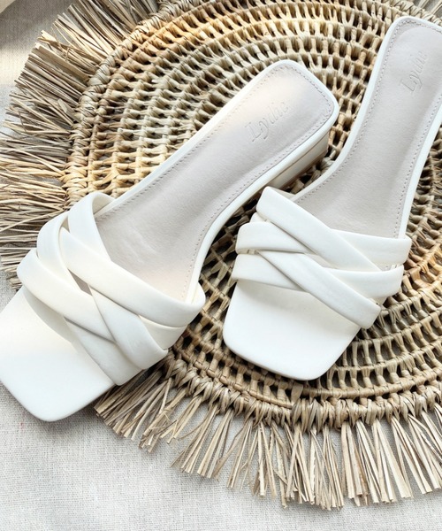 LYDIE(リディー)の「クロス編みメッシュスクエアサンダル(サンダル・レディース・アイボリー/ベージュ/オレンジ/グリーン/オフホワイト/ブラック/イエロー・L/S/XS/LL/M)」の14枚目の写真