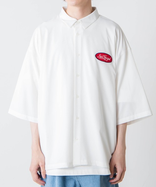 WEGO(ウィゴー)の「WEGO/ビンテージロゴ刺繍ビッグシルエット5分袖シャツ(シャツ/ブラウス・メンズ・ホワイト/ダークグリーン/イエロー・MEDIUM/LARGE)」の13枚目の写真