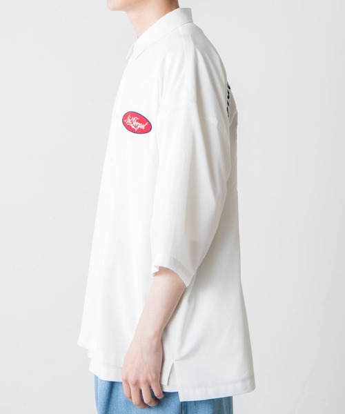 WEGO(ウィゴー)の「WEGO/ビンテージロゴ刺繍ビッグシルエット5分袖シャツ(シャツ/ブラウス・メンズ・ホワイト/ダークグリーン/イエロー・MEDIUM/LARGE)」の14枚目の写真