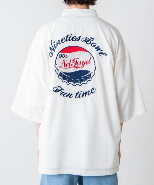 WEGO(ウィゴー)の「WEGO/ビンテージロゴ刺繍ビッグシルエット5分袖シャツ(シャツ/ブラウス・メンズ・ホワイト/ダークグリーン/イエロー・MEDIUM/LARGE)」の15枚目の写真