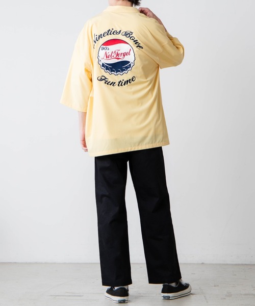 WEGO(ウィゴー)の「WEGO/ビンテージロゴ刺繍ビッグシルエット5分袖シャツ(シャツ/ブラウス・メンズ・ホワイト/ダークグリーン/イエロー・MEDIUM/LARGE)」の12枚目の写真