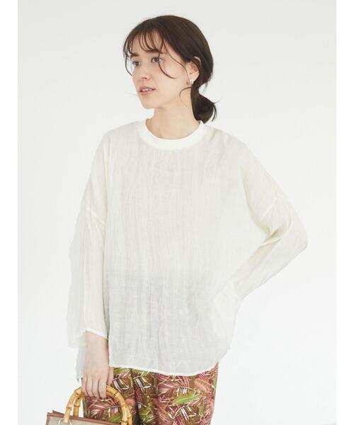 Green　Parks（グリーンパークス）の「シアーワッシャーブラウス＊（シャツ/ブラウス・レディース・イエロー/オフホワイト/チャコールグレー/パープル・FREE）」の5枚目の写真