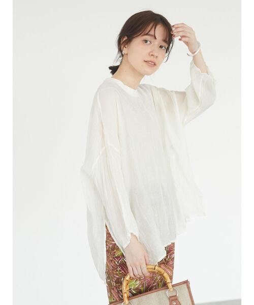 Green　Parks（グリーンパークス）の「シアーワッシャーブラウス＊（シャツ/ブラウス・レディース・イエロー/オフホワイト/チャコールグレー/パープル・FREE）」の10枚目の写真