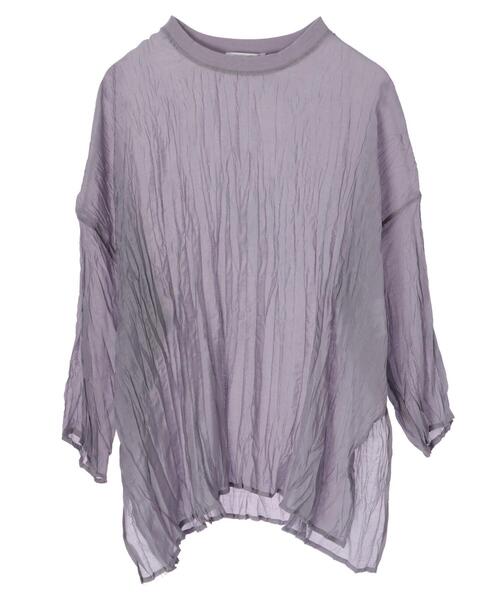 Green　Parks（グリーンパークス）の「シアーワッシャーブラウス＊（シャツ/ブラウス・レディース・イエロー/オフホワイト/チャコールグレー/パープル・FREE）」の3枚目の写真