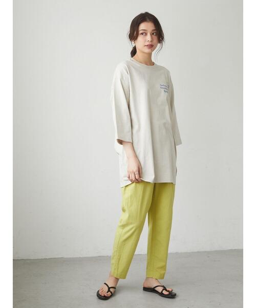 Green　Parks（グリーンパークス）の「ベルギーリネンブレンド ストレートパンツ＊（その他パンツ・レディース・ブラック/オフホワイト/カーキ/ピンク/イエロー・FREE）」の21枚目の写真