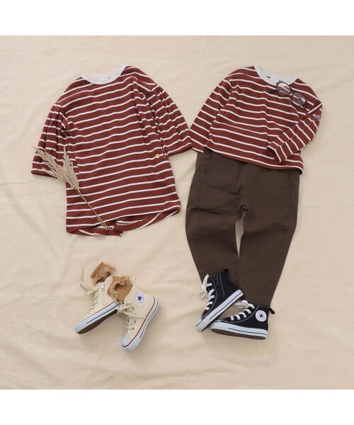 apres les cours（アプレレクール）の「カーブシルエットストレッチパンツ 10分丈（その他パンツ・キッズ・ダークブラウン/オフホワイト/マスタード/サックスブルー・100/110/120/130/140/80/90）」の14枚目の写真