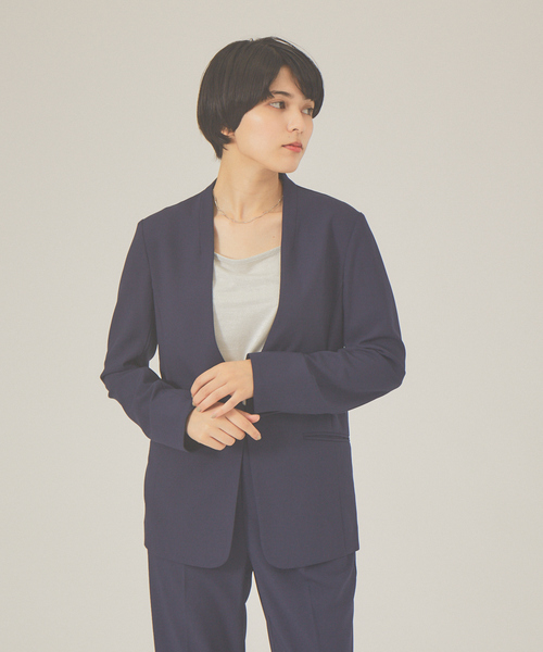 abahouse mavie（アバハウスマヴィ）の「ecru　ストレッチツイルジャケット（ノーカラージャケット・レディース・ネイビー/グレイッシュベージュ/ブラック/アイボリー/ダークネイビー/ブルー系その他/グレー系その他・36/38）」の6枚目の写真