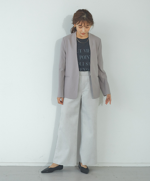 abahouse mavie（アバハウスマヴィ）の「ecru　ストレッチツイルジャケット（ノーカラージャケット・レディース・ネイビー/グレイッシュベージュ/ブラック/アイボリー/ダークネイビー/ブルー系その他/グレー系その他・36/38）」の14枚目の写真