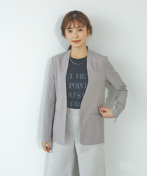 abahouse mavie（アバハウスマヴィ）の「ecru　ストレッチツイルジャケット（ノーカラージャケット・レディース・ネイビー/グレイッシュベージュ/ブラック/アイボリー/ダークネイビー/ブルー系その他/グレー系その他・36/38）」の18枚目の写真