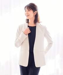 abahouse mavie | ecru　ストレッチツイルジャケット(ノーカラージャケット)