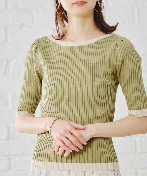 acro（アクロ）の「5分袖ベーシック配色リブニット/AC1132（Tシャツ/カットソー・レディース・ブラック/グリーン/ブルー/グレー/イエロー/ベージュ/オレンジ/ホワイト/カーキ/ブラウン/パープル・ﾌﾘ-）」の7枚目の写真
