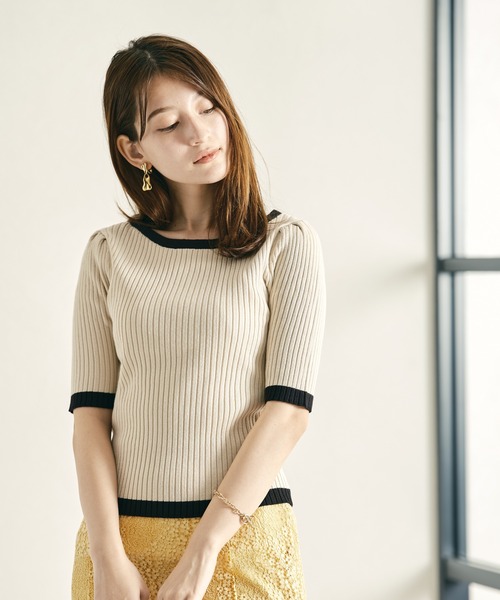 acro（アクロ）の「5分袖ベーシック配色リブニット/AC1132（Tシャツ/カットソー・レディース・ブラック/グリーン/ブルー/グレー/イエロー/ベージュ/オレンジ/ホワイト/カーキ/ブラウン/パープル・ﾌﾘ-）」の13枚目の写真