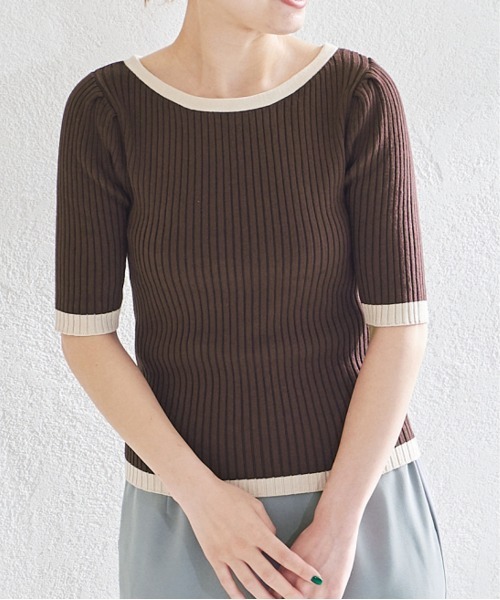 acro（アクロ）の「5分袖ベーシック配色リブニット/AC1132（Tシャツ/カットソー・レディース・ブラック/グリーン/ブルー/グレー/イエロー/ベージュ/オレンジ/ホワイト/カーキ/ブラウン/パープル・ﾌﾘ-）」の17枚目の写真
