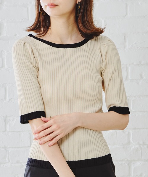acro（アクロ）の「5分袖ベーシック配色リブニット/AC1132（Tシャツ/カットソー・レディース・ブラック/グリーン/ブルー/グレー/イエロー/ベージュ/オレンジ/ホワイト/カーキ/ブラウン/パープル・ﾌﾘ-）」の16枚目の写真
