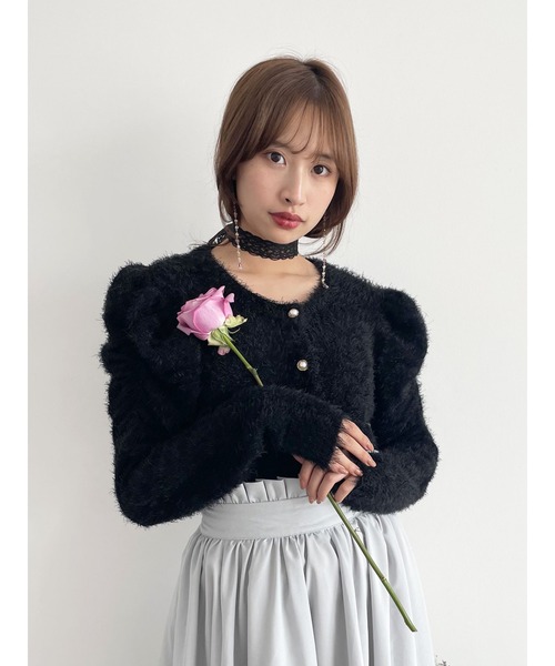 Honey Salon（ハニーサロン）の「パワショルシャギーニットカーディガン（カーディガン/ボレロ・レディース・ブラック/オフホワイト/グレー系その他・FREE）」の2枚目の写真