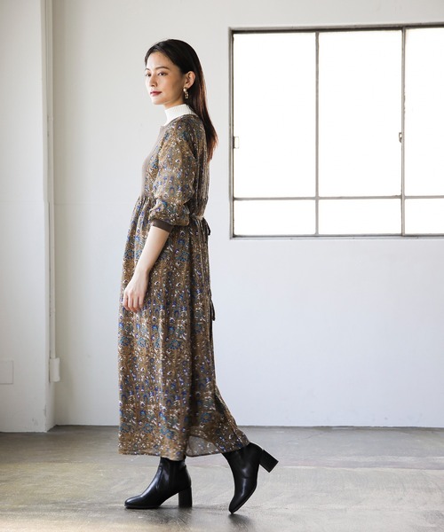 ENNEA（エンネア）の「【2021A/W】カフスタン・ジョーゼットペイズリーレトロプリント・ニット切り替えロングワンピース（ワンピース・レディース・ブラック/グリーン/キャメル・38）」の5枚目の写真