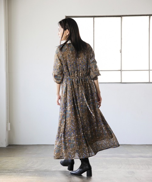 ENNEA（エンネア）の「【2021A/W】カフスタン・ジョーゼットペイズリーレトロプリント・ニット切り替えロングワンピース（ワンピース・レディース・ブラック/グリーン/キャメル・38）」の7枚目の写真