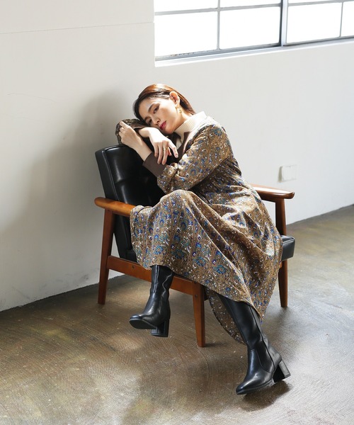 ENNEA（エンネア）の「【2021A/W】カフスタン・ジョーゼットペイズリーレトロプリント・ニット切り替えロングワンピース（ワンピース・レディース・ブラック/グリーン/キャメル・38）」の12枚目の写真