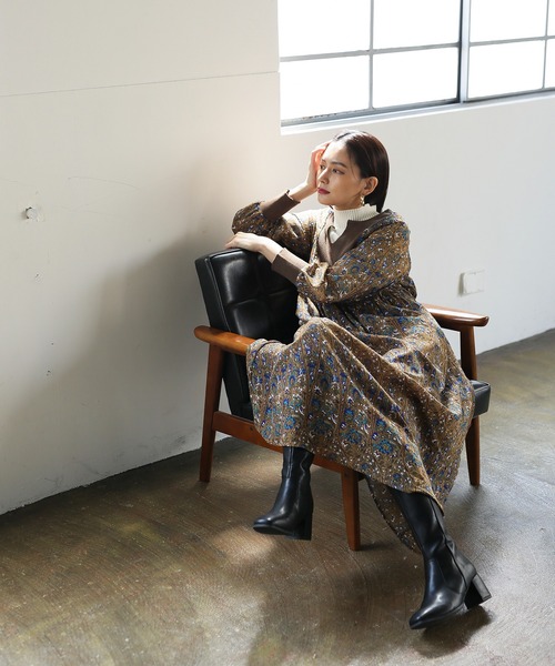 ENNEA（エンネア）の「【2021A/W】カフスタン・ジョーゼットペイズリーレトロプリント・ニット切り替えロングワンピース（ワンピース・レディース・ブラック/グリーン/キャメル・38）」の11枚目の写真