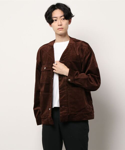 STYLEBLOCK(スタイルブロック)の「コーデュロイノーカラーカバーオール(カバーオール・メンズ・ブラウン/ブラック/アイボリー/カーキ・L/M)」の4枚目の写真