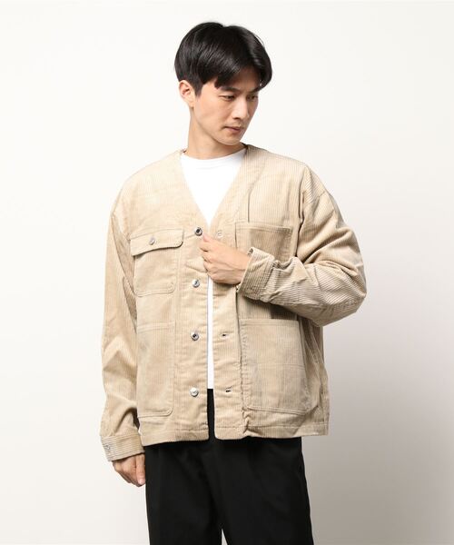 STYLEBLOCK(スタイルブロック)の「コーデュロイノーカラーカバーオール(カバーオール・メンズ・ブラウン/ブラック/アイボリー/カーキ・L/M)」の2枚目の写真