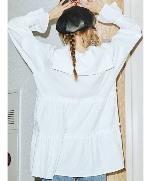 jouetie（ジュエティ）の「ピンタックティアードチュニック（シャツ/ブラウス・レディース・ブラック/オフホワイト/その他1・MEDIUM）」の6枚目の写真