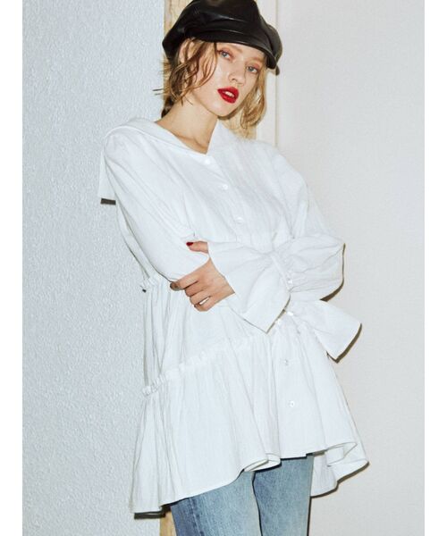 jouetie（ジュエティ）の「ピンタックティアードチュニック（シャツ/ブラウス・レディース・ブラック/オフホワイト/その他1・MEDIUM）」の4枚目の写真