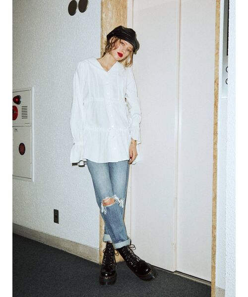 jouetie（ジュエティ）の「ピンタックティアードチュニック（シャツ/ブラウス・レディース・ブラック/オフホワイト/その他1・MEDIUM）」の17枚目の写真