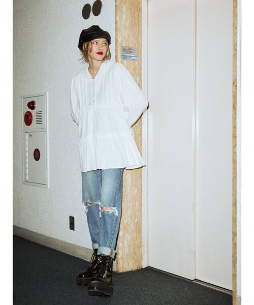 jouetie（ジュエティ）の「ピンタックティアードチュニック（シャツ/ブラウス・レディース・ブラック/オフホワイト/その他1・MEDIUM）」の10枚目の写真