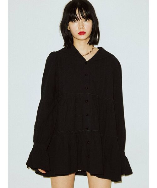 jouetie（ジュエティ）の「ピンタックティアードチュニック（シャツ/ブラウス・レディース・ブラック/オフホワイト/その他1・MEDIUM）」の14枚目の写真