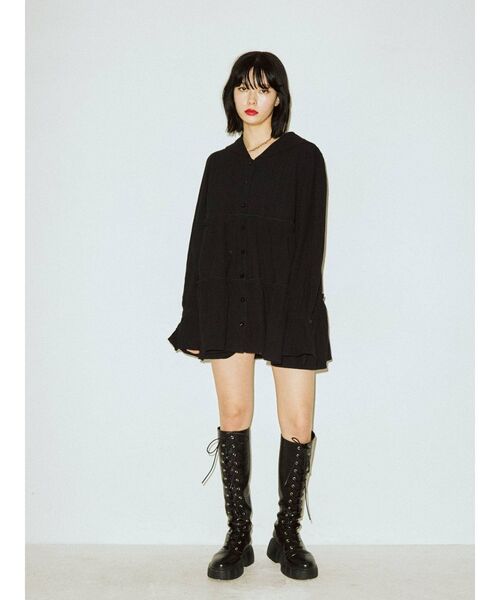 jouetie（ジュエティ）の「ピンタックティアードチュニック（シャツ/ブラウス・レディース・ブラック/オフホワイト/その他1・MEDIUM）」の5枚目の写真