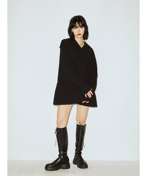 jouetie（ジュエティ）の「ピンタックティアードチュニック（シャツ/ブラウス・レディース・ブラック/オフホワイト/その他1・MEDIUM）」の13枚目の写真