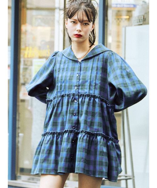 jouetie（ジュエティ）の「ピンタックティアードチュニック（シャツ/ブラウス・レディース・ブラック/オフホワイト/その他1・MEDIUM）」の9枚目の写真