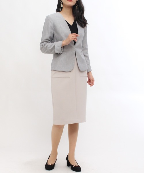 TRUDEA（トルディア）の「カチオンカラーレスジャケット（ノーカラージャケット・レディース・ライトグレー/ブラック/ネイビー/グレイッシュベージュ・MEDIUM/LARGE）」の9枚目の写真