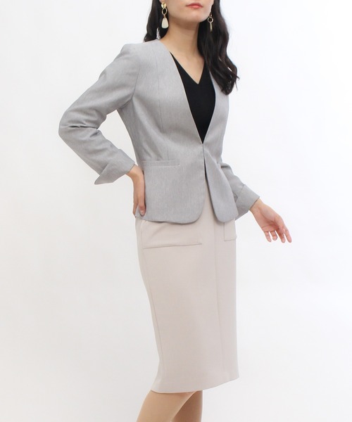 TRUDEA（トルディア）の「カチオンカラーレスジャケット（ノーカラージャケット・レディース・ライトグレー/ブラック/ネイビー/グレイッシュベージュ・MEDIUM/LARGE）」の12枚目の写真