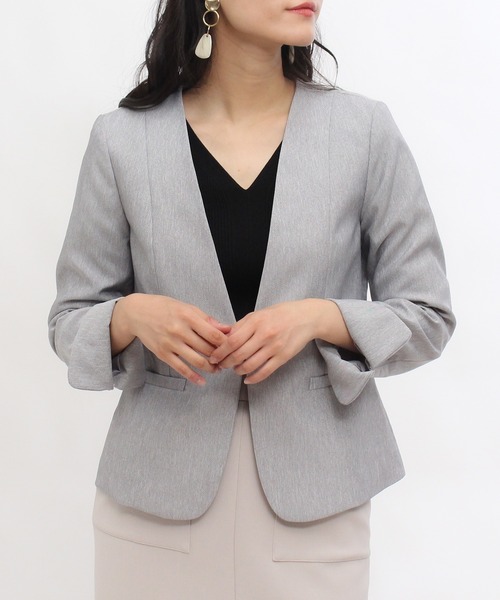 TRUDEA（トルディア）の「カチオンカラーレスジャケット（ノーカラージャケット・レディース・ライトグレー/ブラック/ネイビー/グレイッシュベージュ・MEDIUM/LARGE）」の21枚目の写真