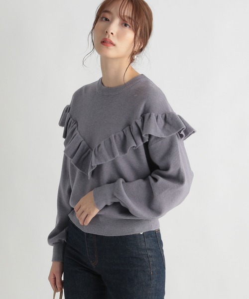 Andemiu（アンデミュウ）の「フリルデザインニット238044（ニット/セーター・レディース・パープル/モカ/ブラック・FREE）」の3枚目の写真