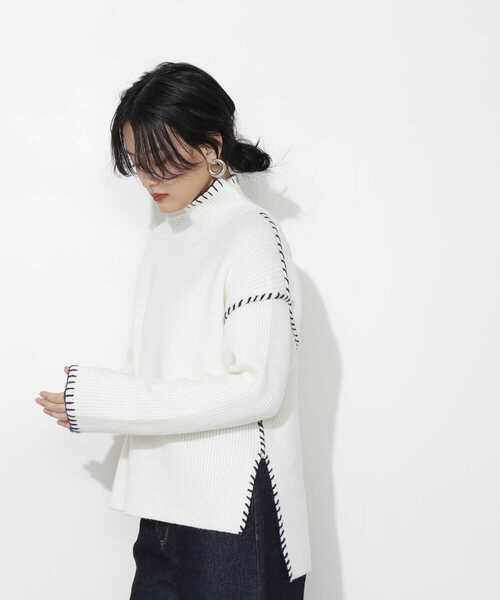 NATURAL BEAUTY BASIC（ナチュラルビューティーベーシック）の「ハンドステッチニット（ニット/セーター・レディース・オフホワイト/キャメル/ライトグリーン・MEDIUM）」の22枚目の写真