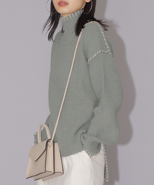 NATURAL BEAUTY BASIC（ナチュラルビューティーベーシック）の「ハンドステッチニット（ニット/セーター・レディース・オフホワイト/キャメル/ライトグリーン・MEDIUM）」の3枚目の写真