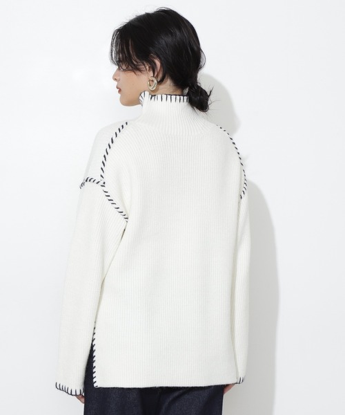 NATURAL BEAUTY BASIC（ナチュラルビューティーベーシック）の「ハンドステッチニット（ニット/セーター・レディース・オフホワイト/キャメル/ライトグリーン・MEDIUM）」の6枚目の写真